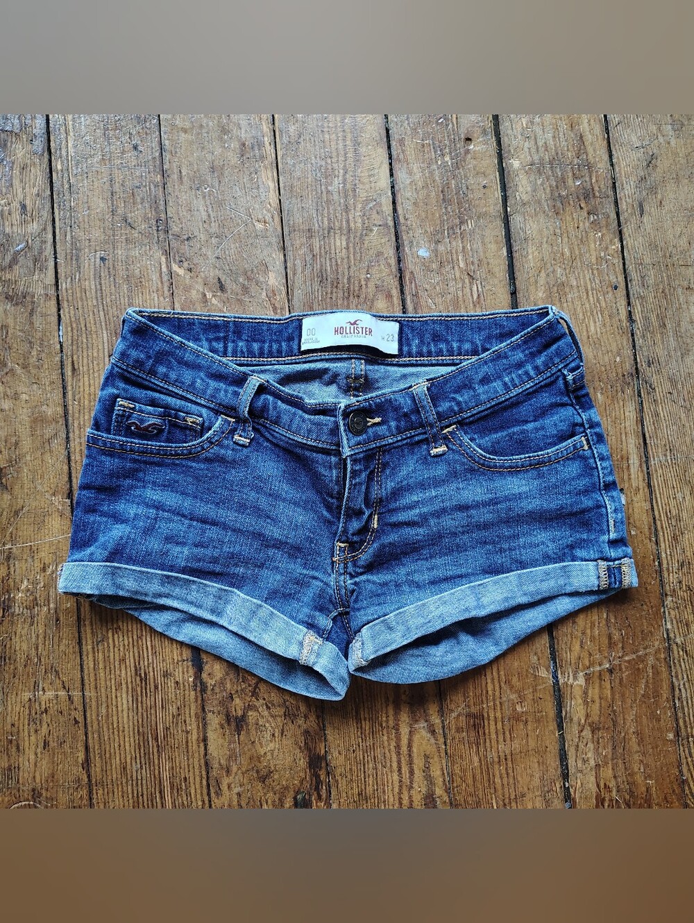 Y2k Micro Mini Hollister Denim Short Shorts Low Rise Sz 00 XS 23" Extra Small
